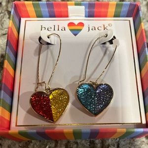 NIB Bella Jack Rainbow Pride Love is Love Heart Drop Earrings